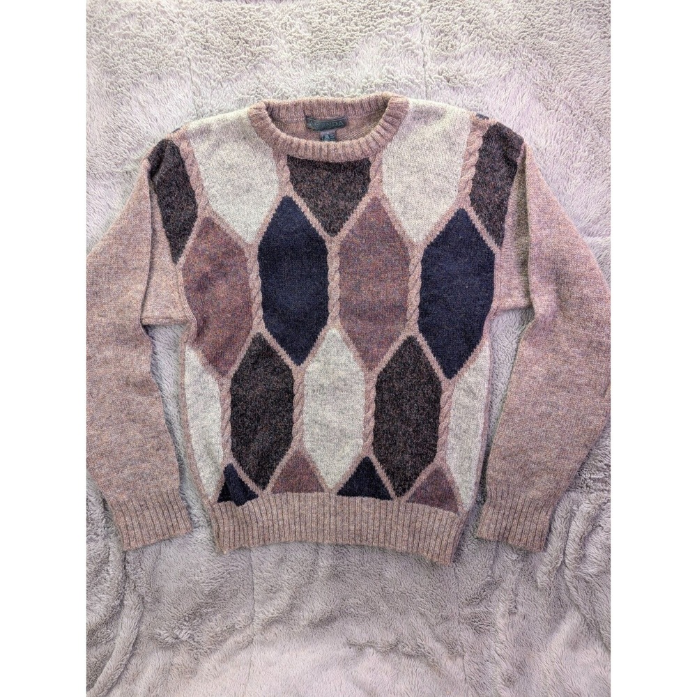 Vintage 80s Mens M 100% Shetland Wool Sweater Agenda Crew Neck Coogi like